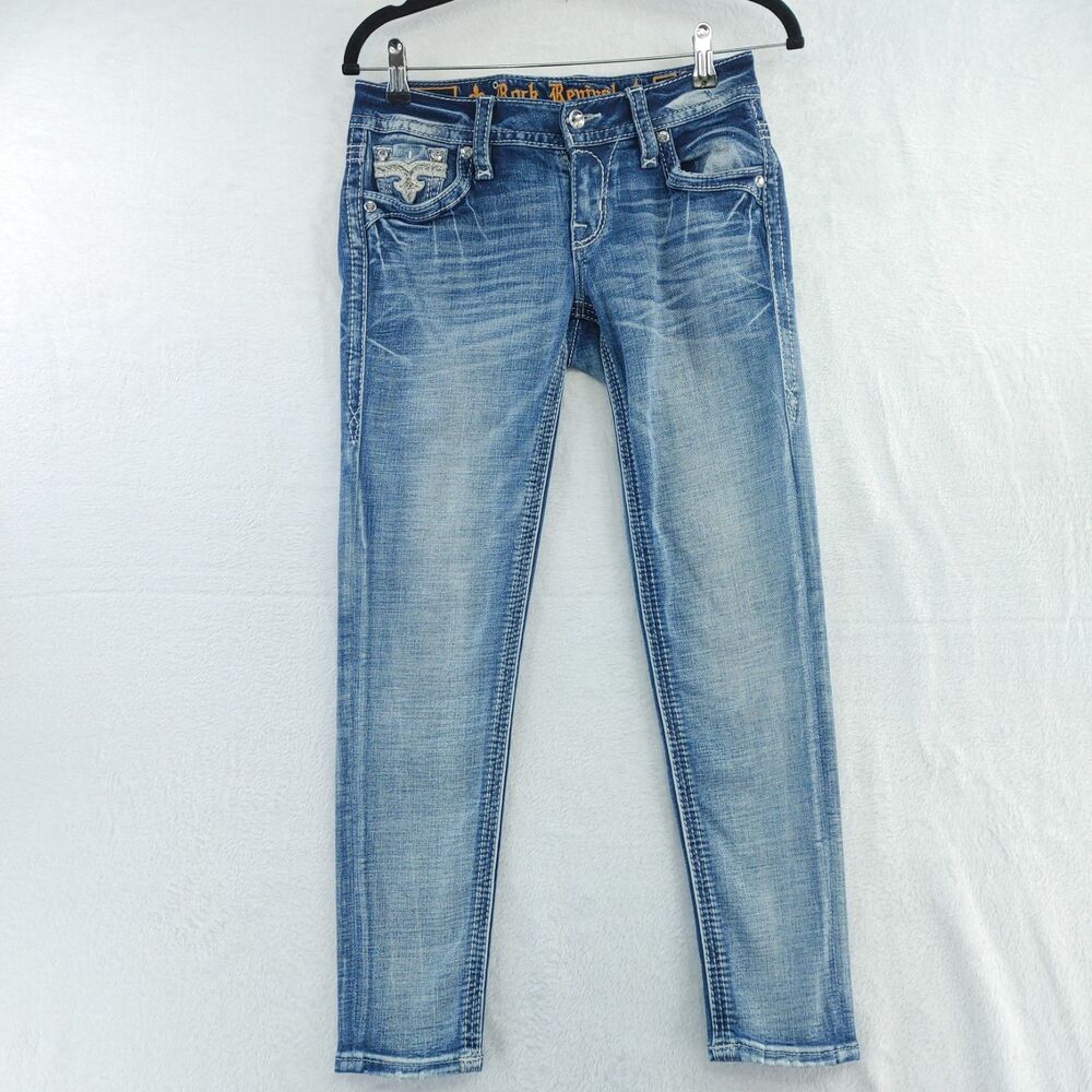 Rock Revival Leni Ankle Skinny Stretch Jeans Women's Size 26 Blue Medium Wash